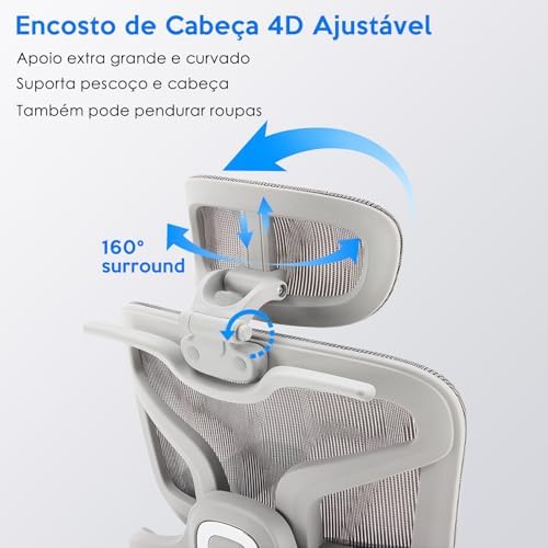 Cadeira de Escritório Ergonômica Testada conforme NR-17, Duplo Apoio Lombar, Assento Deslizante com Ajuste de Profundidade 5cm, Apoio para Pés Retrátil, Reclinável até 135° para Home Office(Cinza)