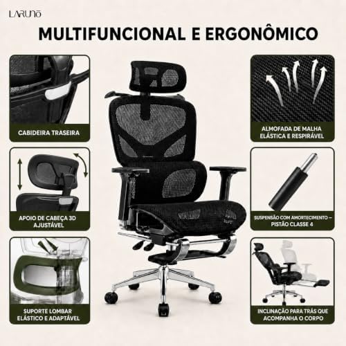 Cadeira de Escritório Ergonômica Soberano Preta 200kg